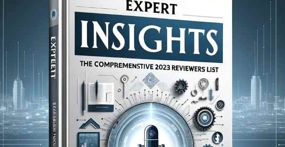 DALL·E 2023-12-25 16.42.04 – A modern, professional design for a magazine cover titled ‘Expert Insights_ The Comprehensive 2023 Reviewers List’. The background is a sleek gradient
